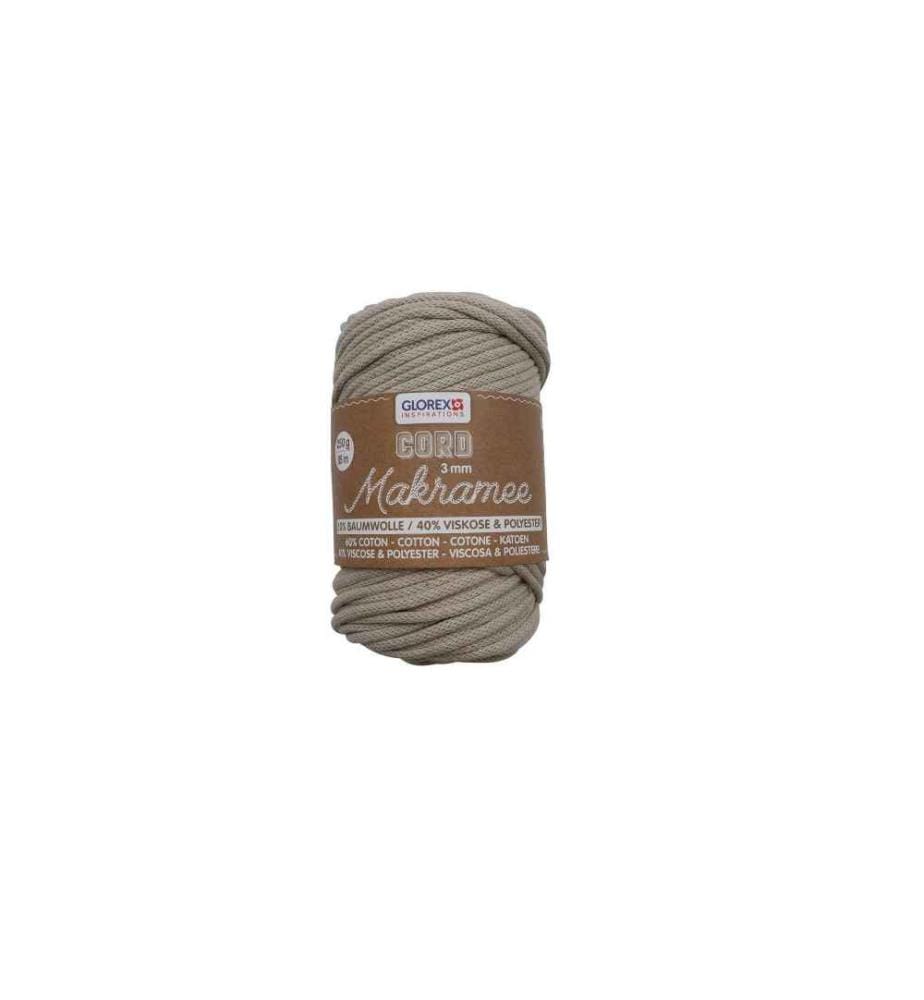GLOREX - Laine Cordon de macramé tissé 3 mm, 250 g, Beige