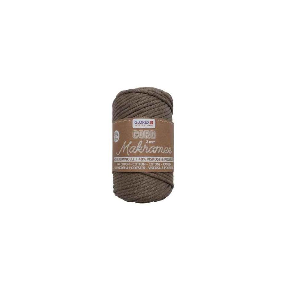 GLOREX - Laine Cordon de macramé tissé 3 mm, 250 g, Brun clair