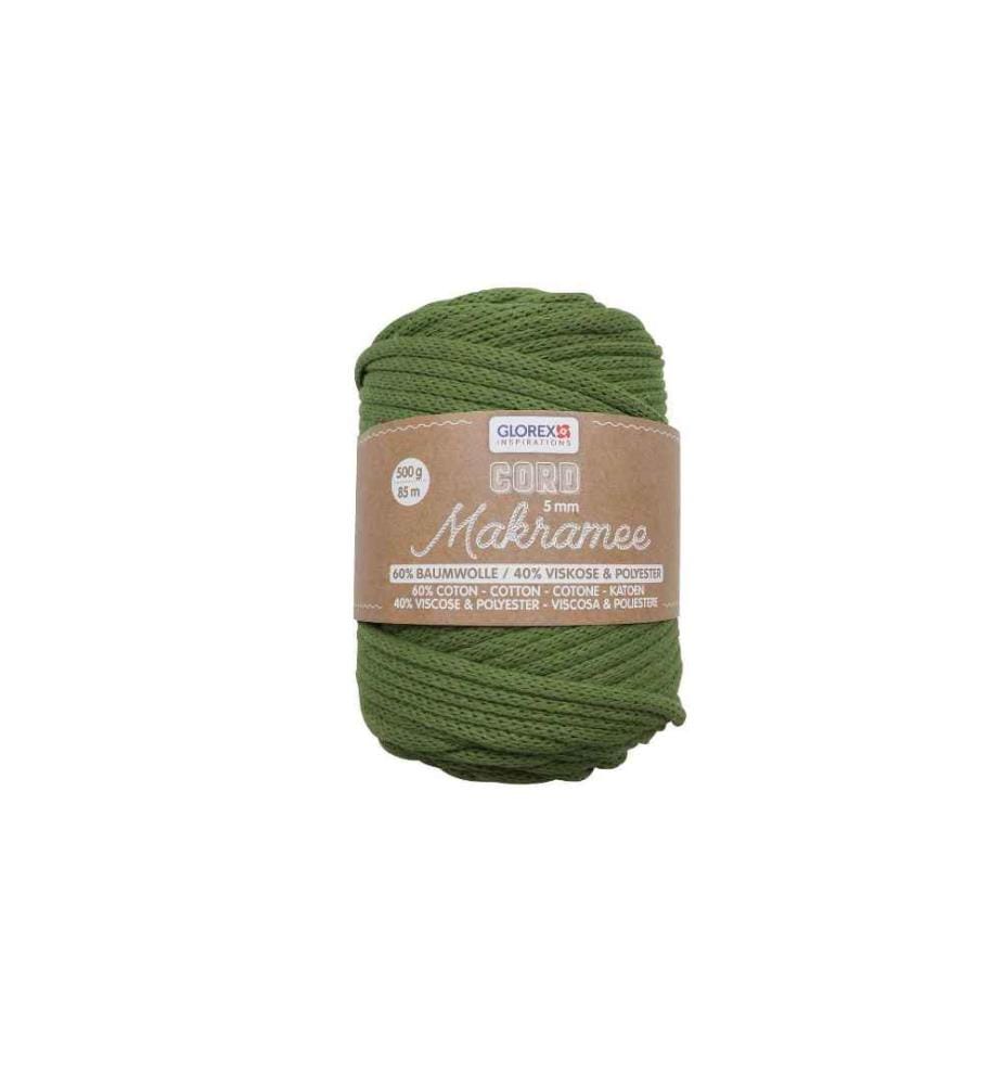 GLOREX - Laine Cordon de macramé tissé 5 mm, 500 g, Vert olive