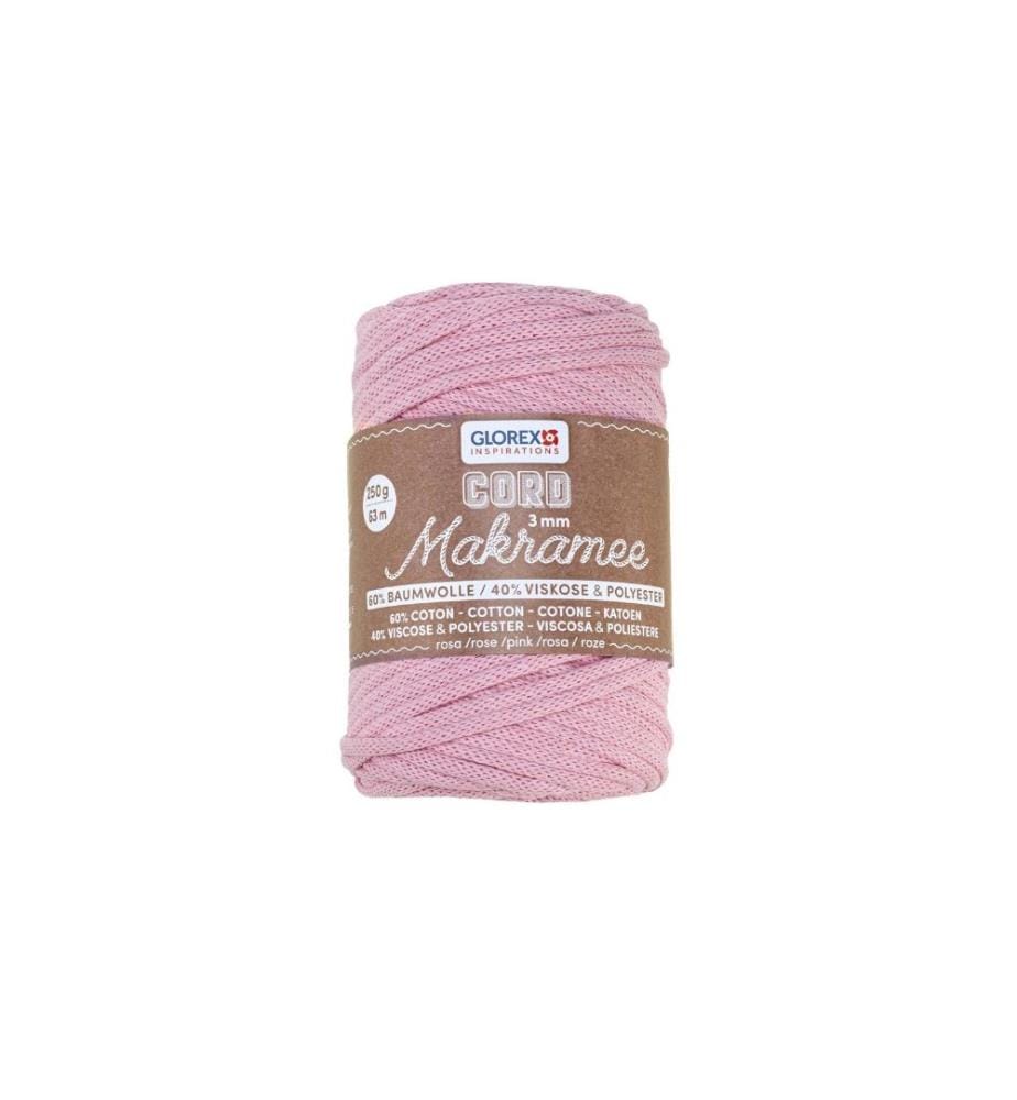 GLOREX - Laine Cordon de macramé tissé 63 m x 3 mm, 250g, rose