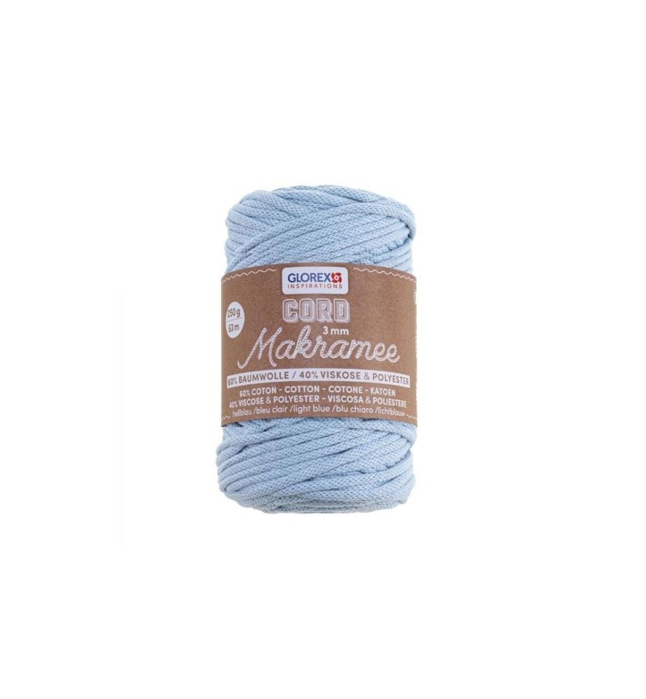 GLOREX - Laine Cordon de macramé tissé 63 m x 3 mm, 250g, bleu clair