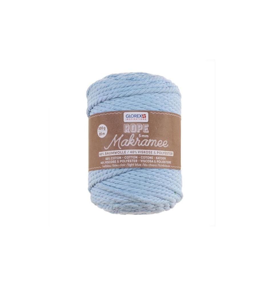 GLOREX - Laine Macramee Rope torsadé 85 m x 5 mm, 500g, bleu clair