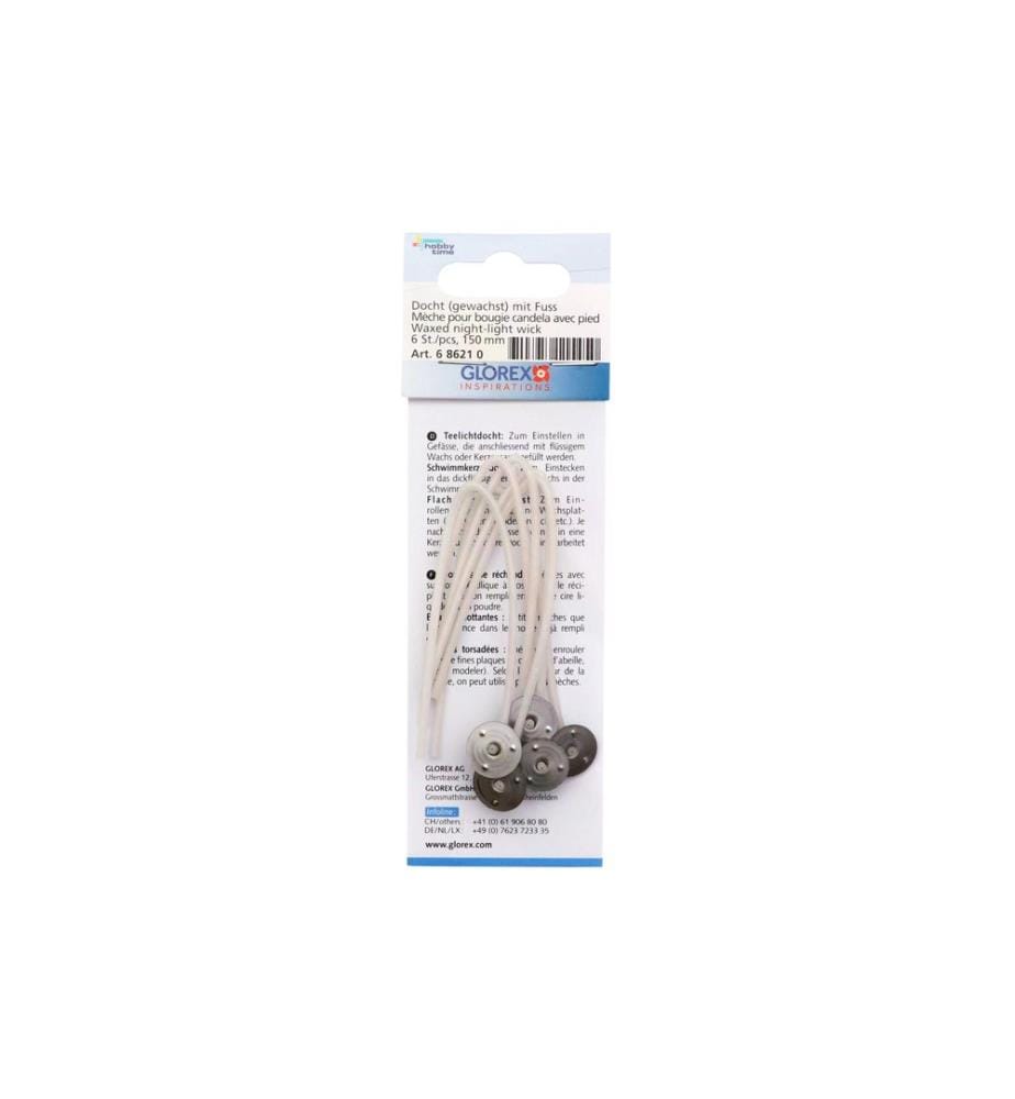 GLOREX - Mèches pour bougies chauffe-plat 6 pièces, blanc