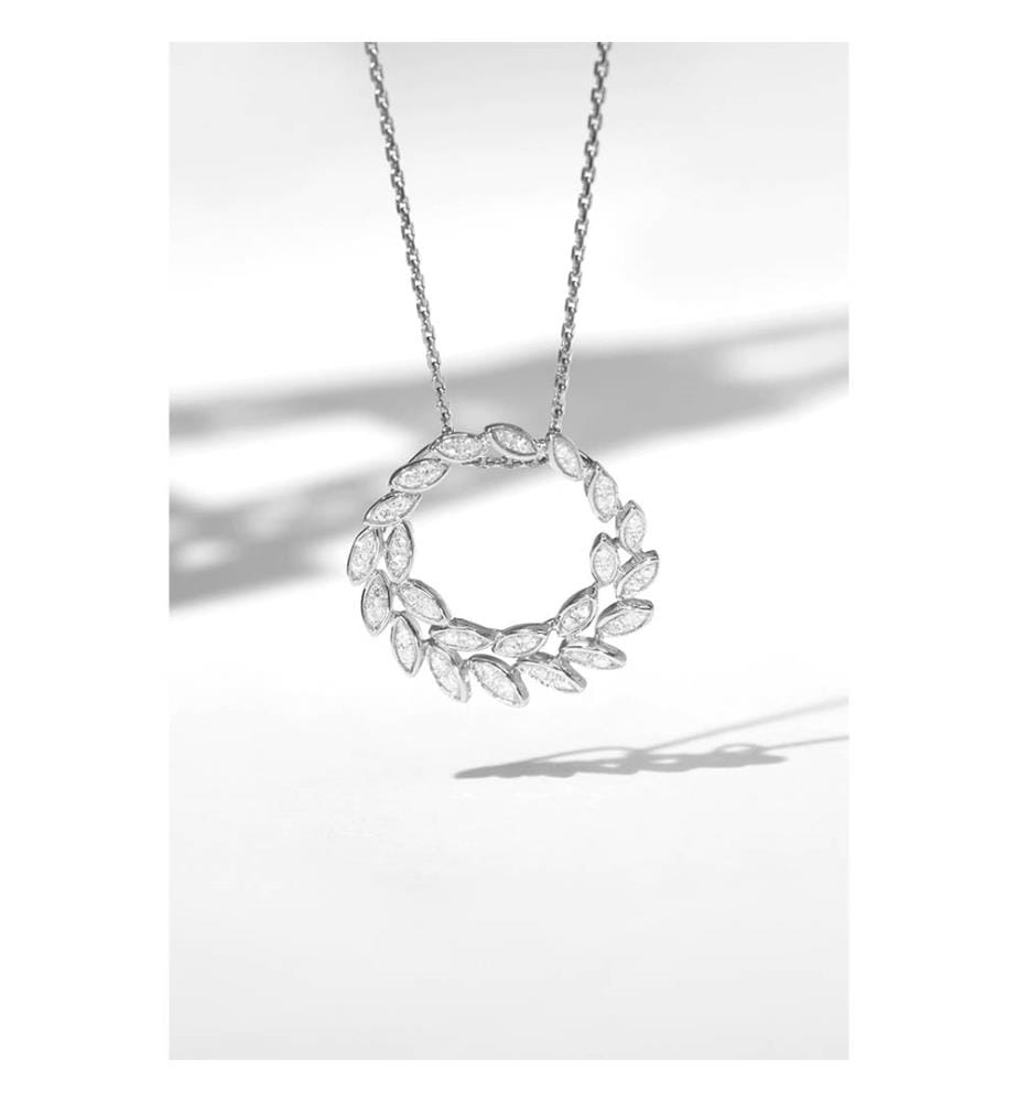 Pendentif Comme une Feuille - Or Blanc 375/1000