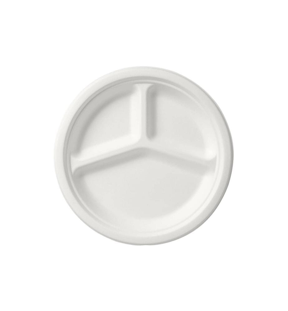 BIOPAK - Assiettes jetables avec 3 subdivisions 26 cm, 50 Pièce/s, Blanc