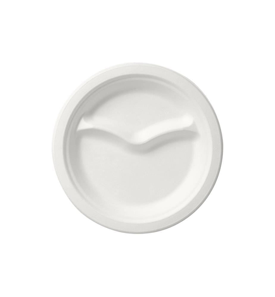 BIOPAK - Assiettes jetables avec 2 subdivisions 22 cm, 50 Pièce/s, Blanc