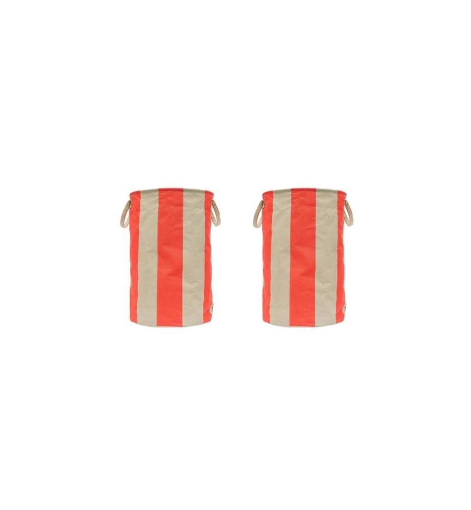 OYOY Corbeille à linge Kara 2 pièces, 61 l, Rouge cerise/Blanc