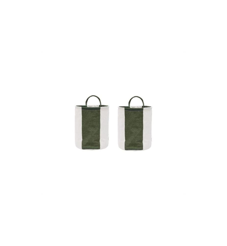 OYOY Corbeille à linge Kara 2 pièces, 5 l, Vert foncé/Blanc