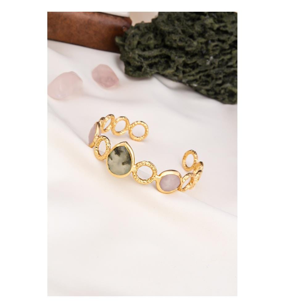 Bracelet en Quartz Rose et Prehnite - Rose et Vert