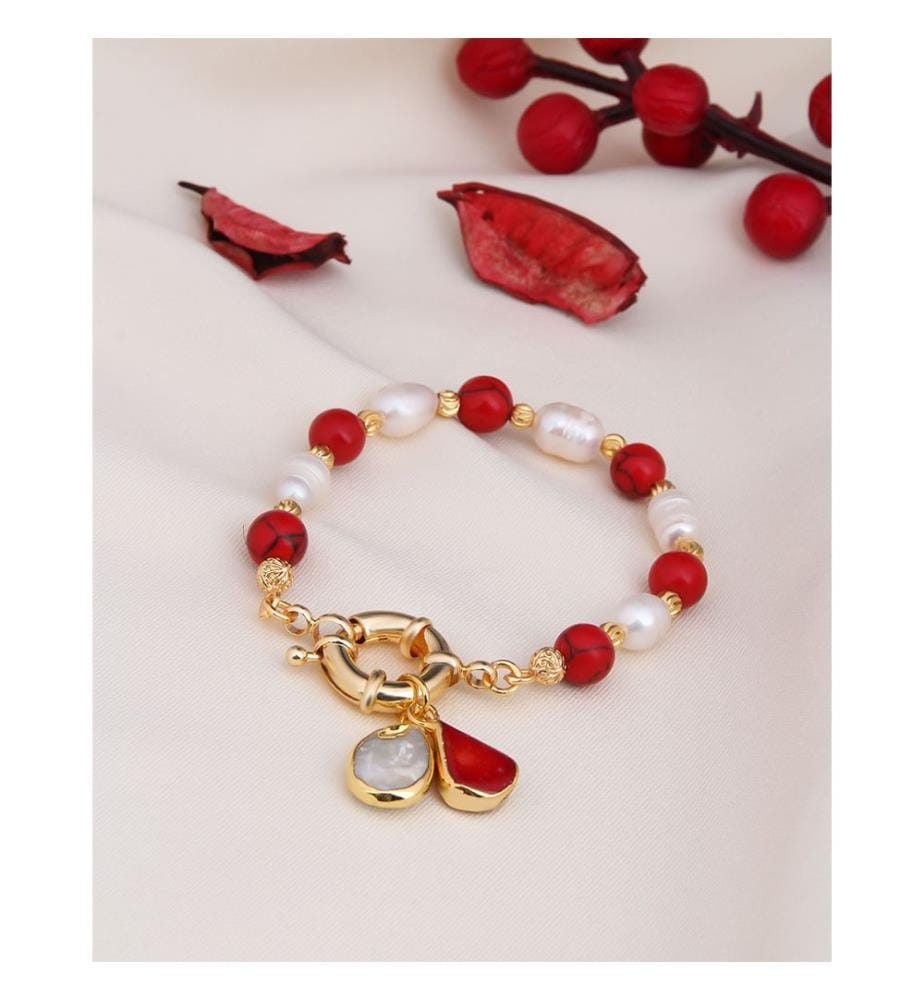Bracelet en corail et perles - Rouge et Blanc
