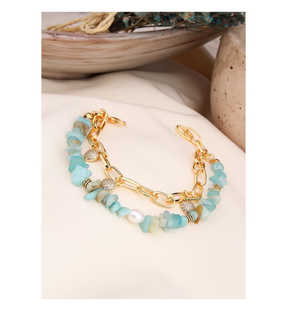 Bracelet bleu clair et perles - Bleu Clair et Blanc