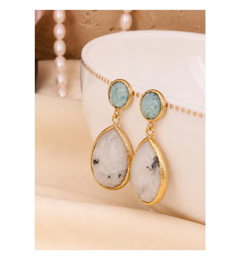 Boucles d'oreilles Amazonite et Ruthile noir - Vert et blanc
