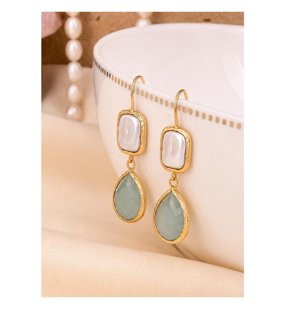 Boucles d'oreilles Amazonite et Perle - Vert et Blanc