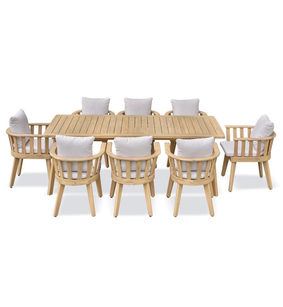 Ensemble table de jardin LISO (220x100 cm) en bois d'acacia et 8 fauteuils de jardin LISO - WOOD