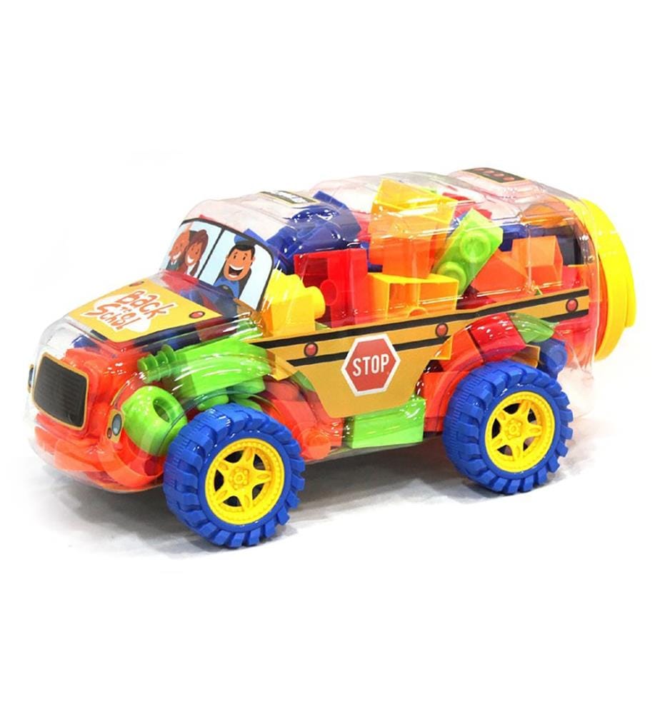 Bocal Bus Scolaire Avec Briques De Construction 72Pcs - 41X23.5X19Cm