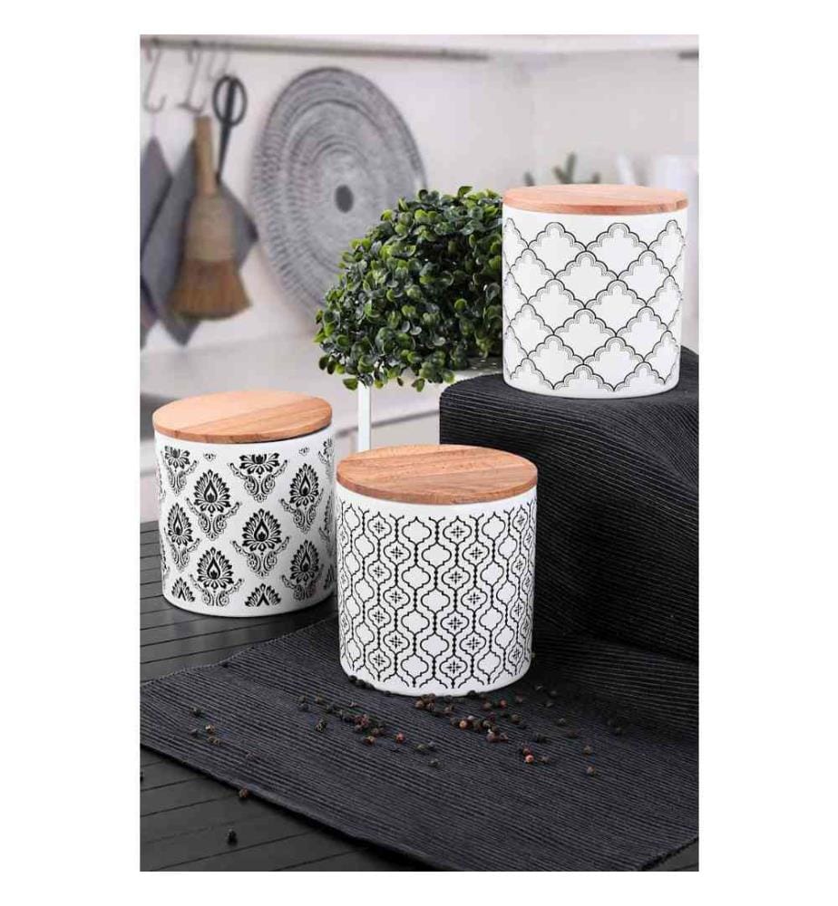 Boîte de Rangement en céramique 6 Pièces - blanc et noir