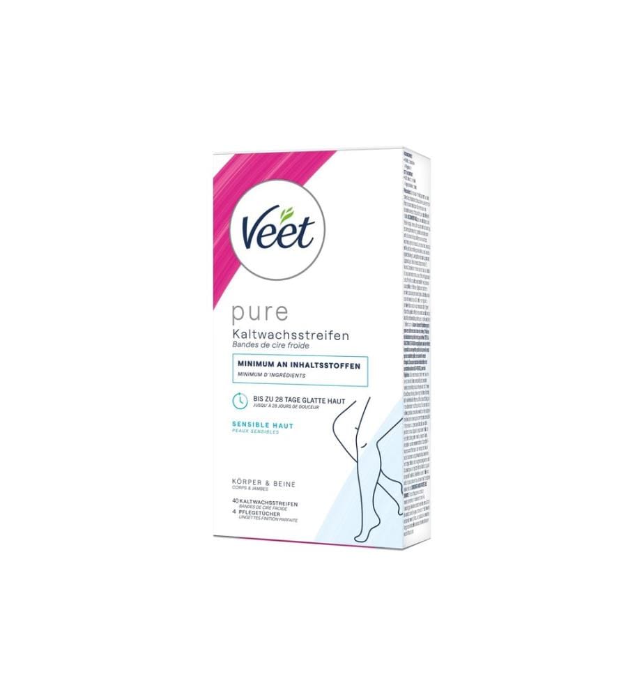 Veet - Bandes de cire froide Pure corps et jambes Peau sensible 40 bandes