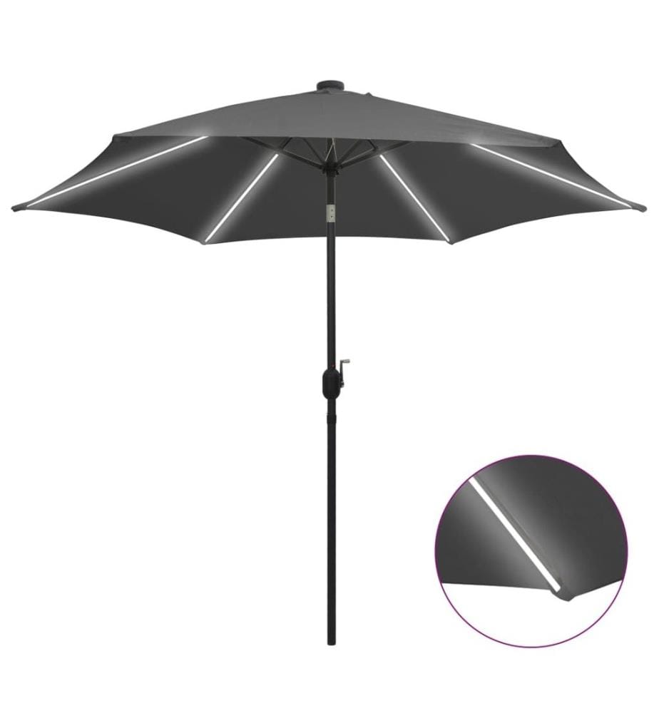 Parasol avec LED et mât en aluminium 300 cm Anthracite