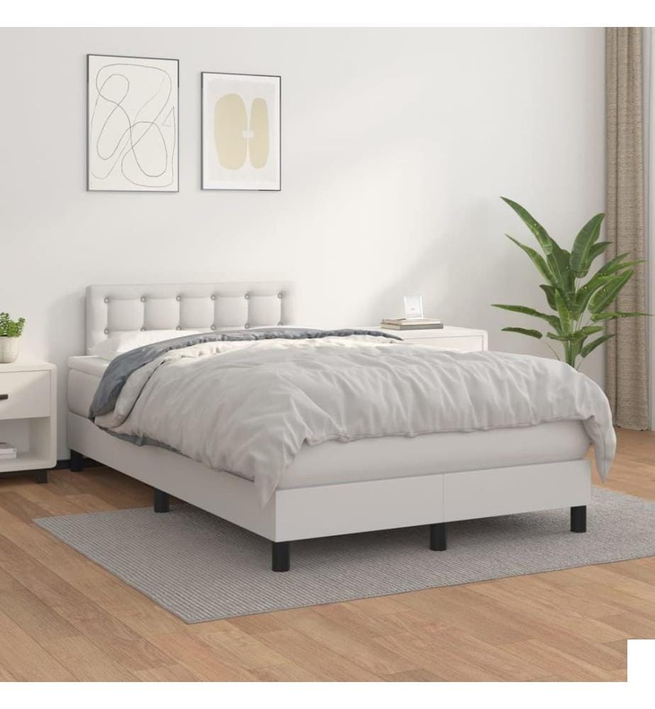 Sommier à lattes de lit avec matelas Blanc 120x200cm Similicuir