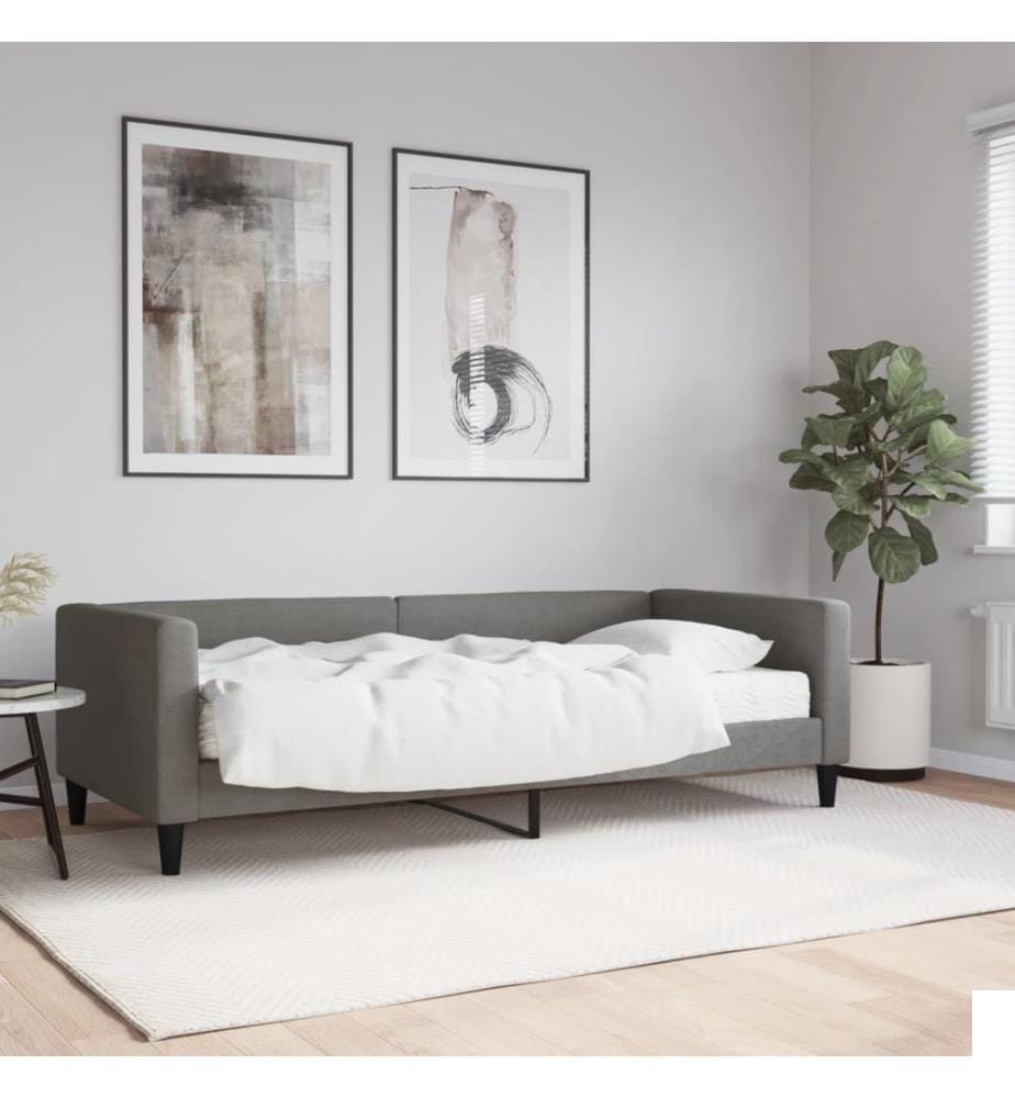 Lit de jour avec matelas gris foncé 90x200 cm tissu