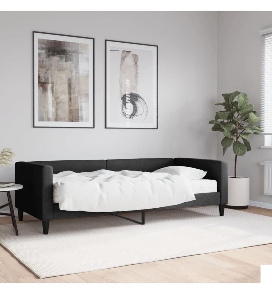 Lit de jour avec matelas noir 90x190 cm tissu