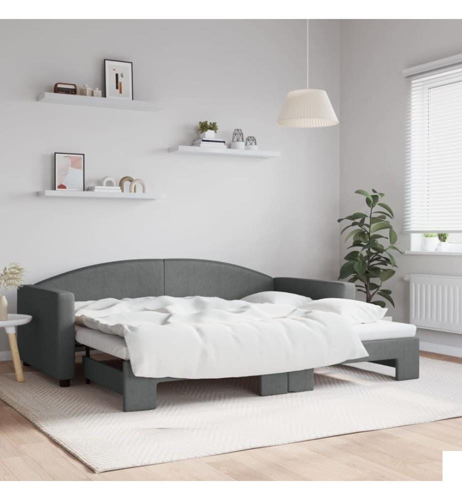 Lit de jour avec gigogne sans matelas gris foncé 90x200 cm