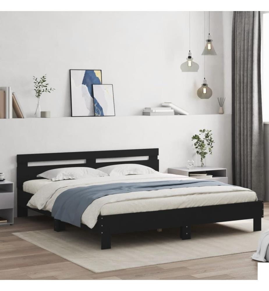 Cadre de lit avec LED sans matelas noir 180x200 cm