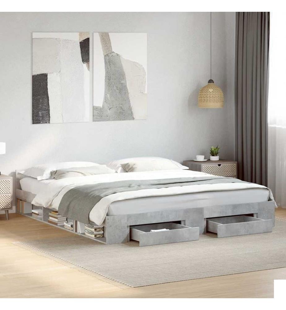 Cadre de lit avec tiroirs sans matelas gris béton 180x200 cm