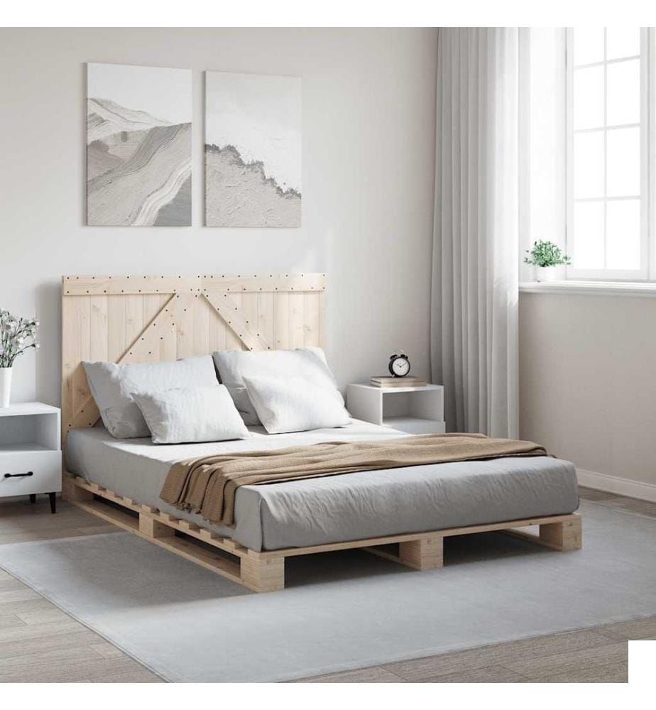 Cadre de lit sans matelas avec tête de lit bois massif