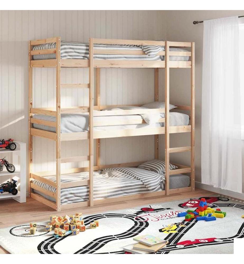 Lit superposé triple sans matelas 80x200 cm bois de pin massif