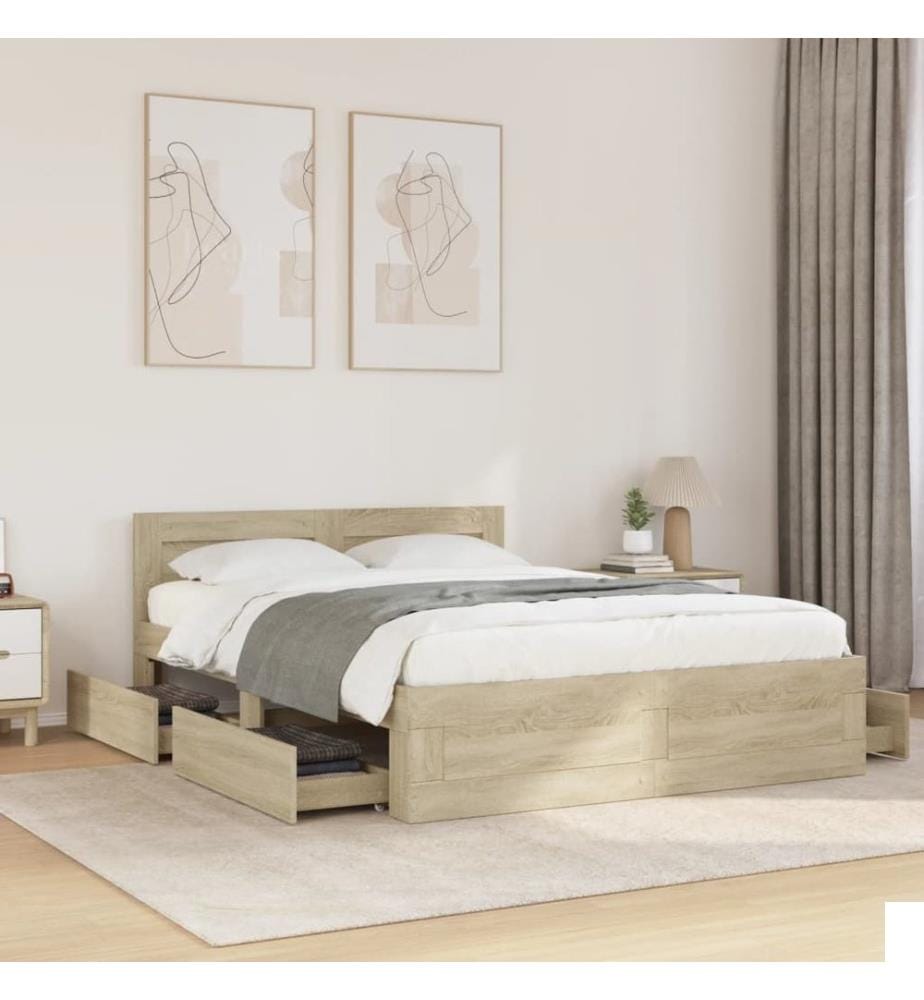 Cadre de lit et tête de lit sans matelas chêne sonoma 120x190cm