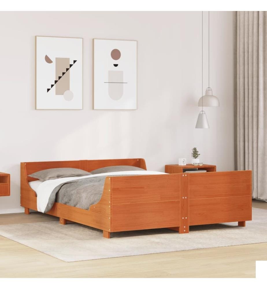 Cadre de lit sans matelas cire marron 140x200cm bois pin massif