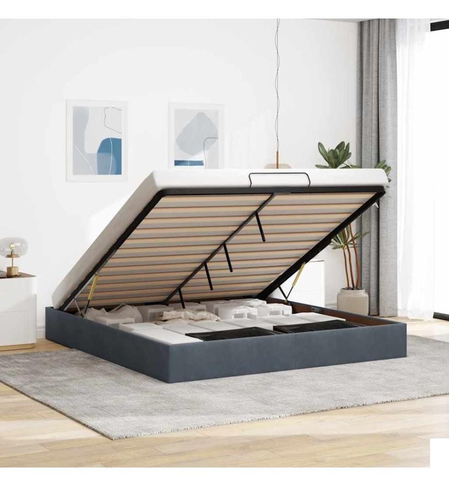 Cadre de lit ottoman sans matelas gris foncé 160x200 cm velours
