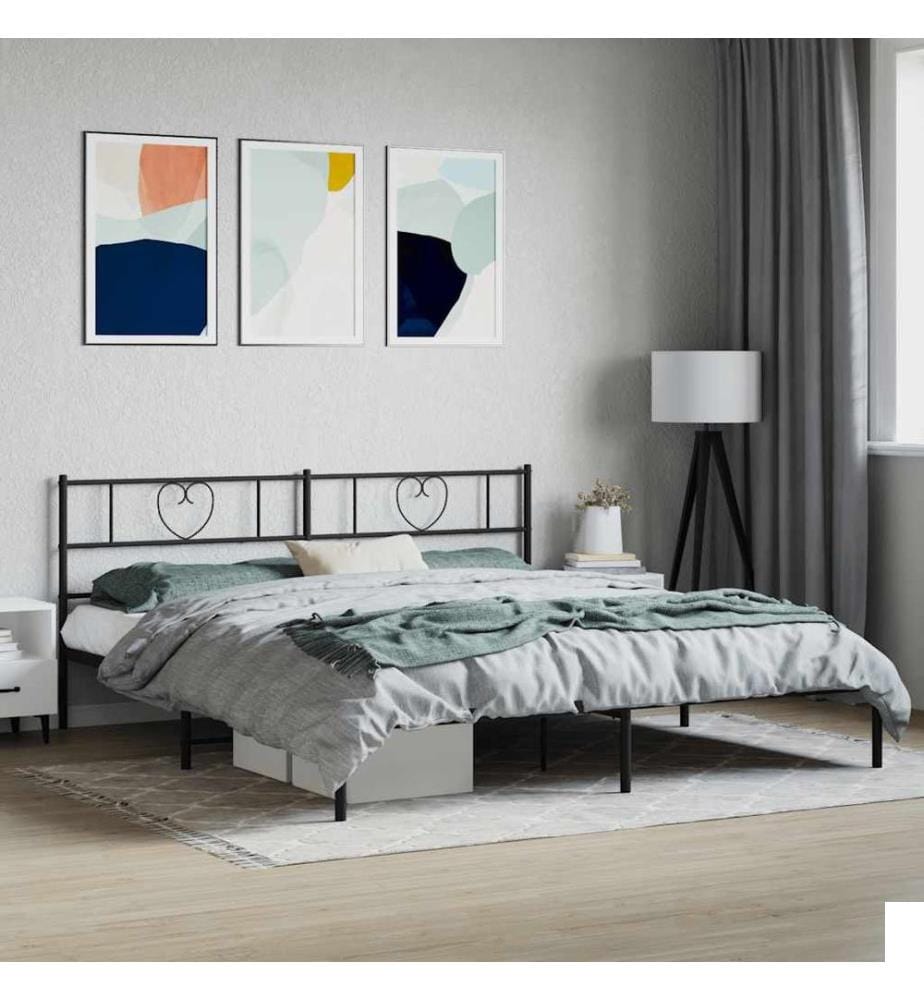 Cadre de lit métal sans matelas et tête de lit noir 180x200 cm