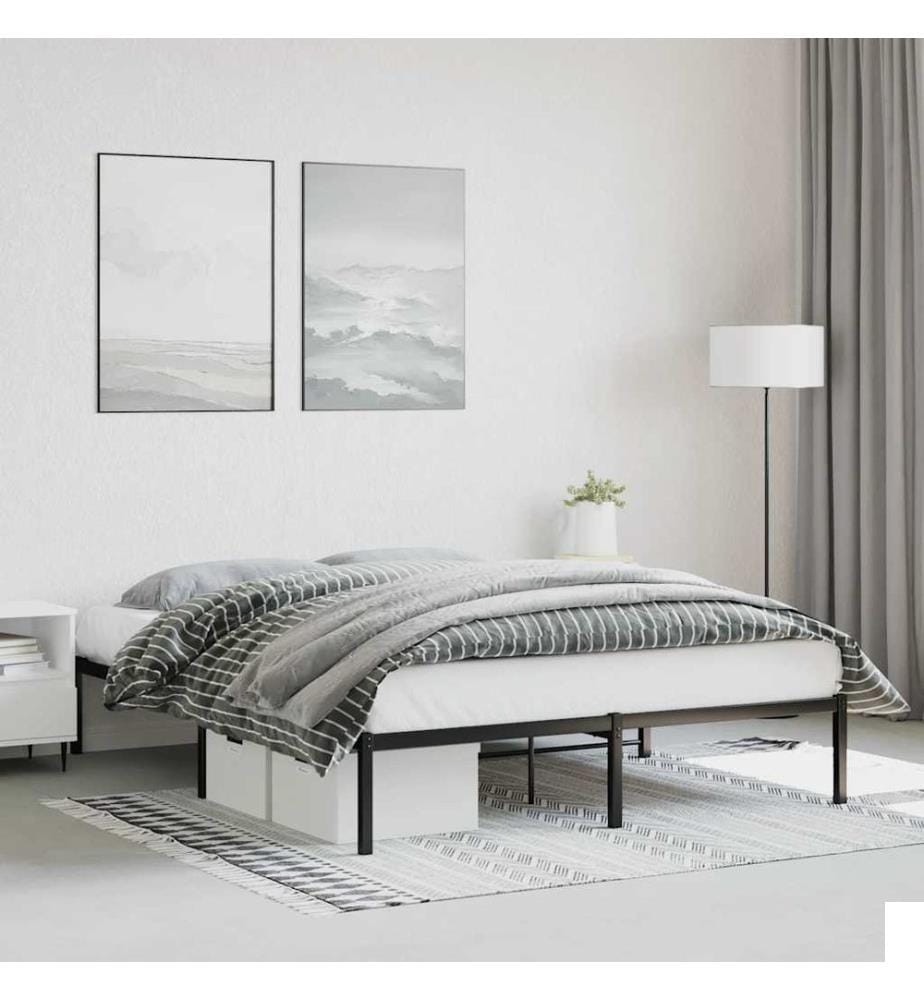 Cadre de lit métal sans matelas noir 160x200 cm
