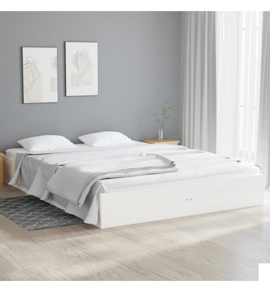 Cadre de lit sans matelas blanc bois massif 140x190 cm