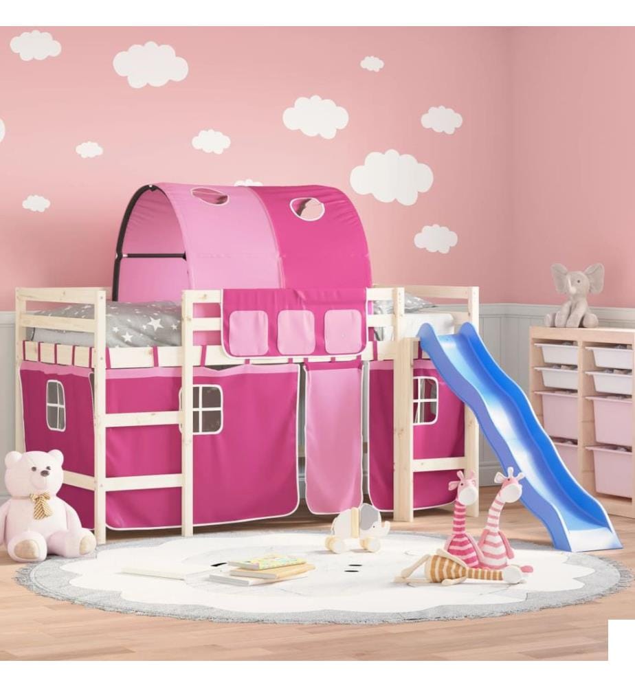 Rideaux pour lit mezzanine avec tunnel rose polyester