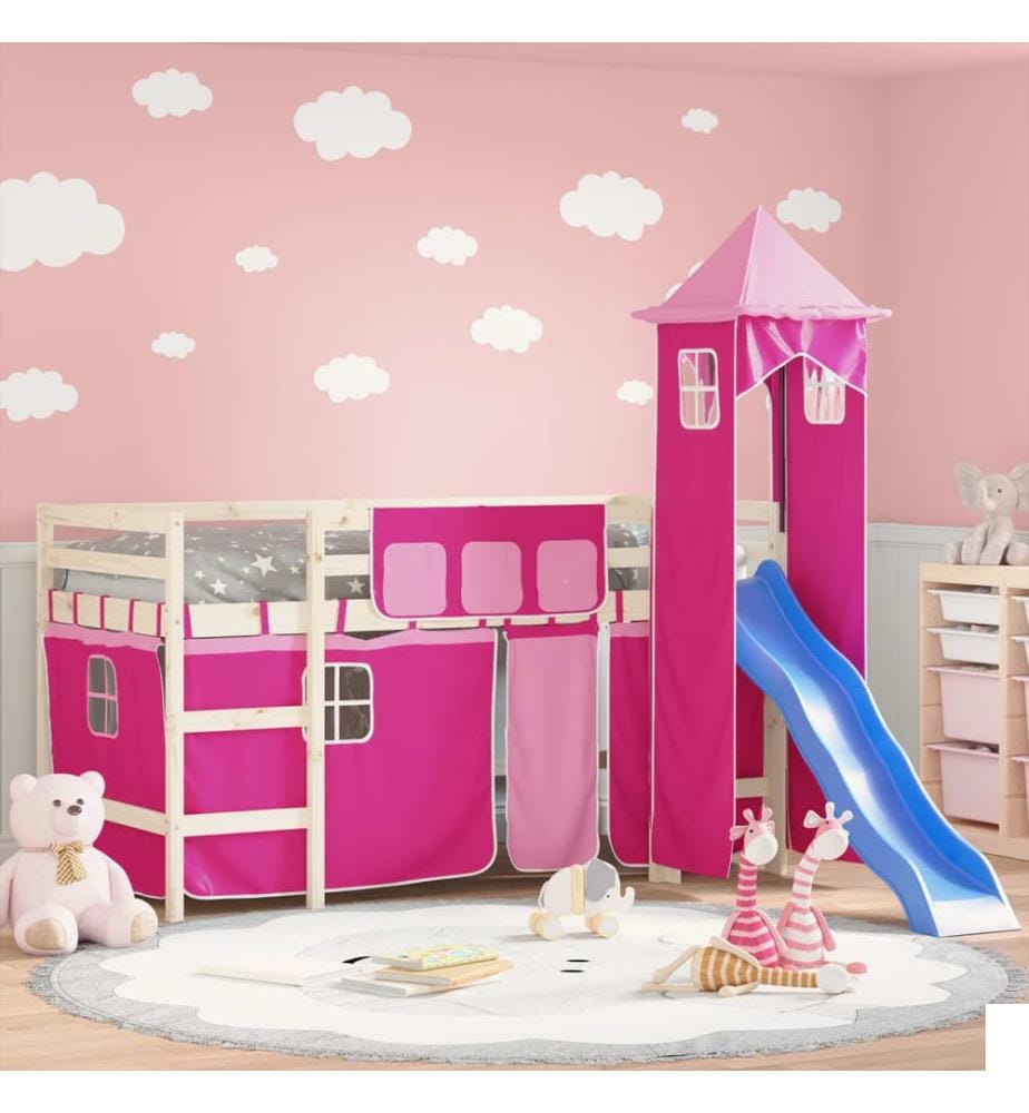 Rideaux pour lit mezzanine avec tour rose polyester