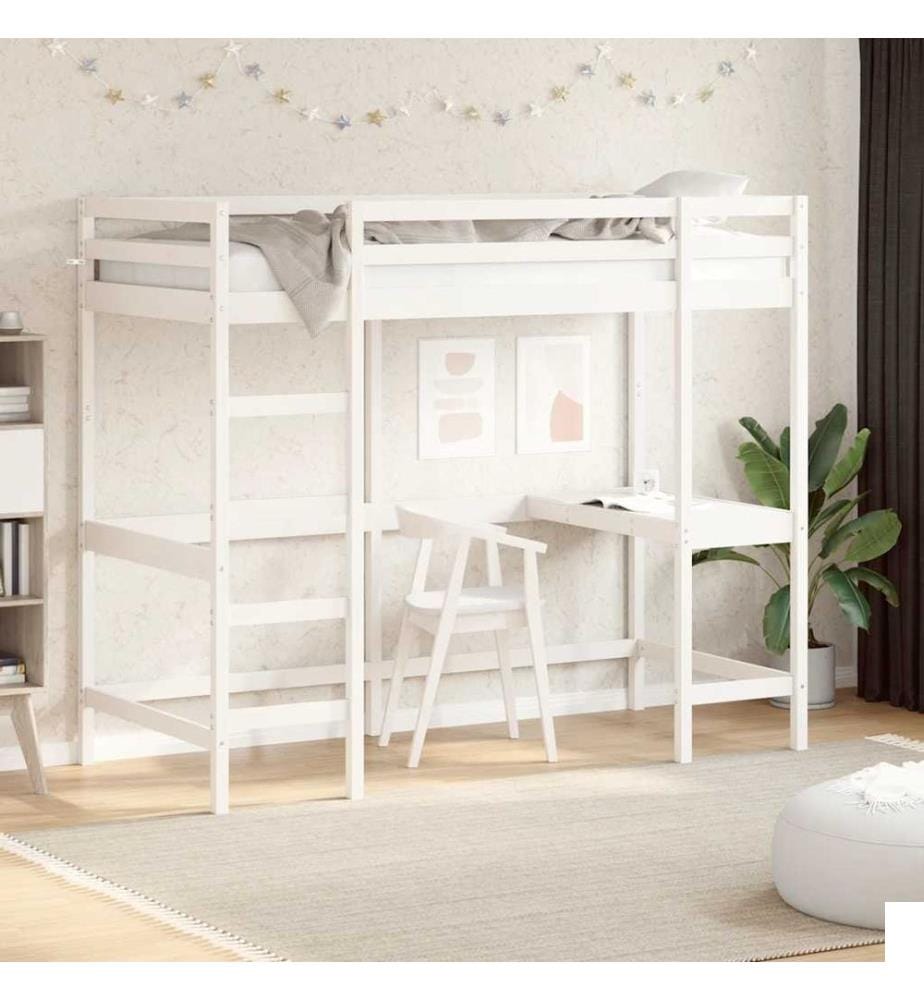 Lit superposé sans matelas blanc 90x190 cm bois de pin massif