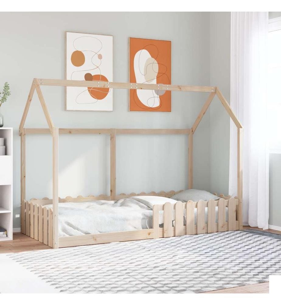 Cadre de lit d'enfants forme de maison sans matelas pin massif