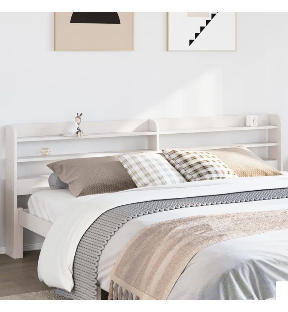 Tête de lit avec étagères blanc 200 cm bois massif de pin