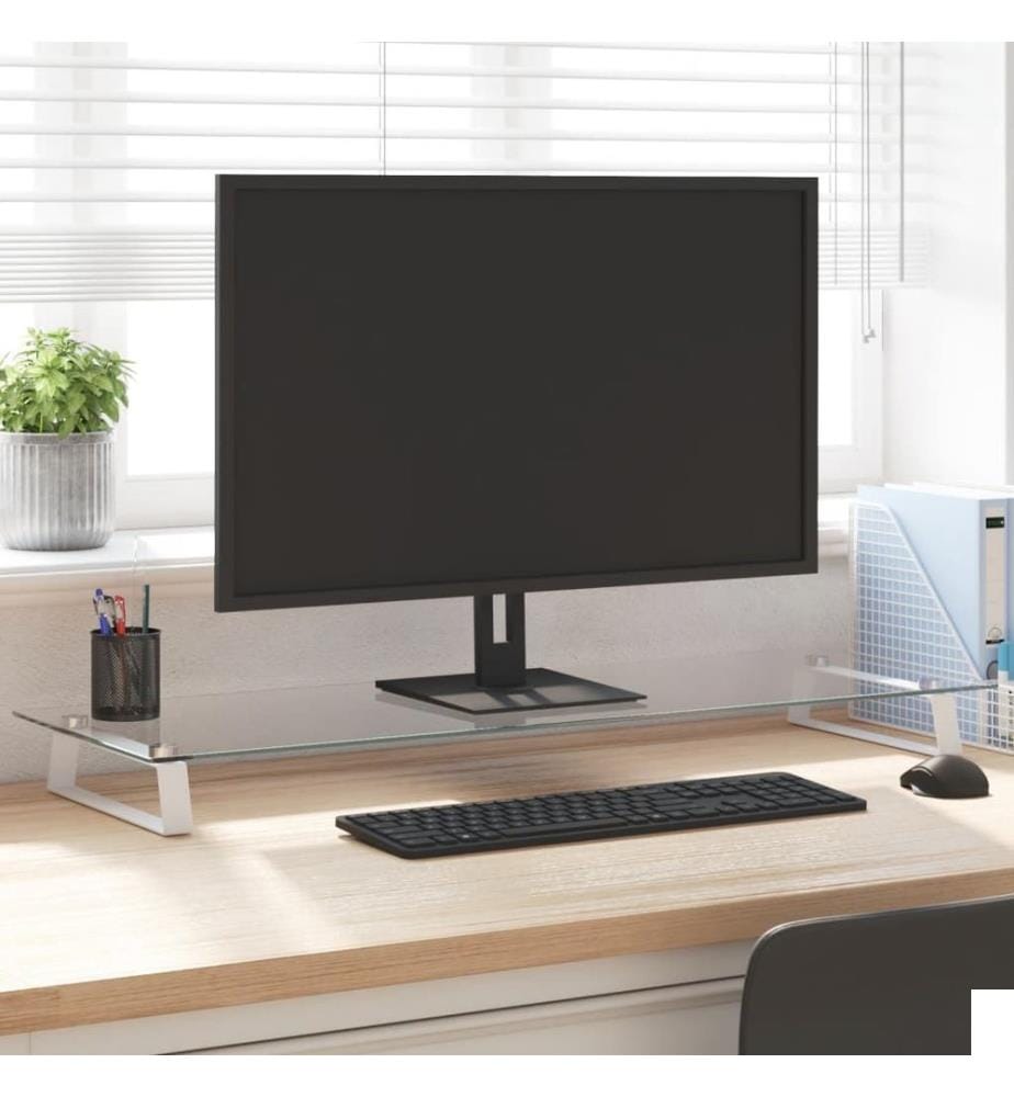 Support de moniteur blanc 100x35x8 cm verre trempé et métal