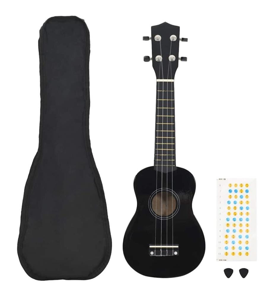 Jeu de ukulélé soprano avec sac pour enfants Noir 21