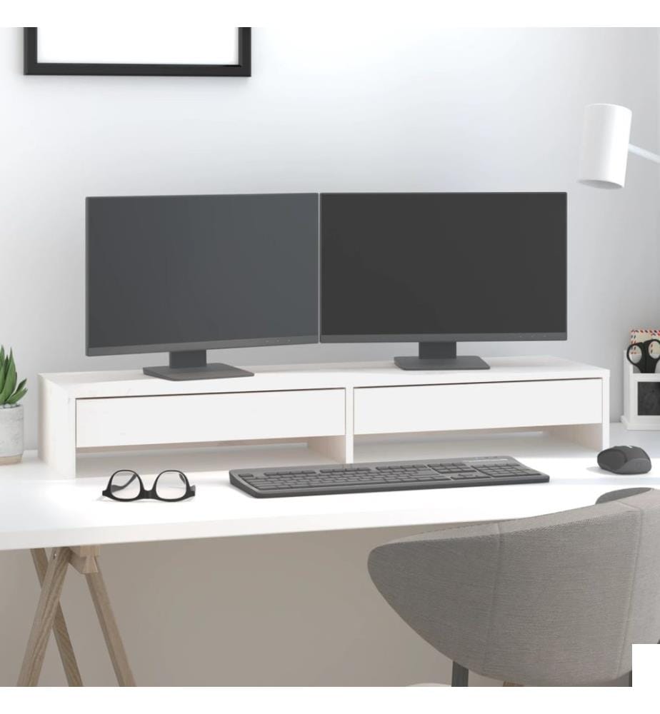 Support de moniteur Blanc 100x27x15 cm Bois de pin solide