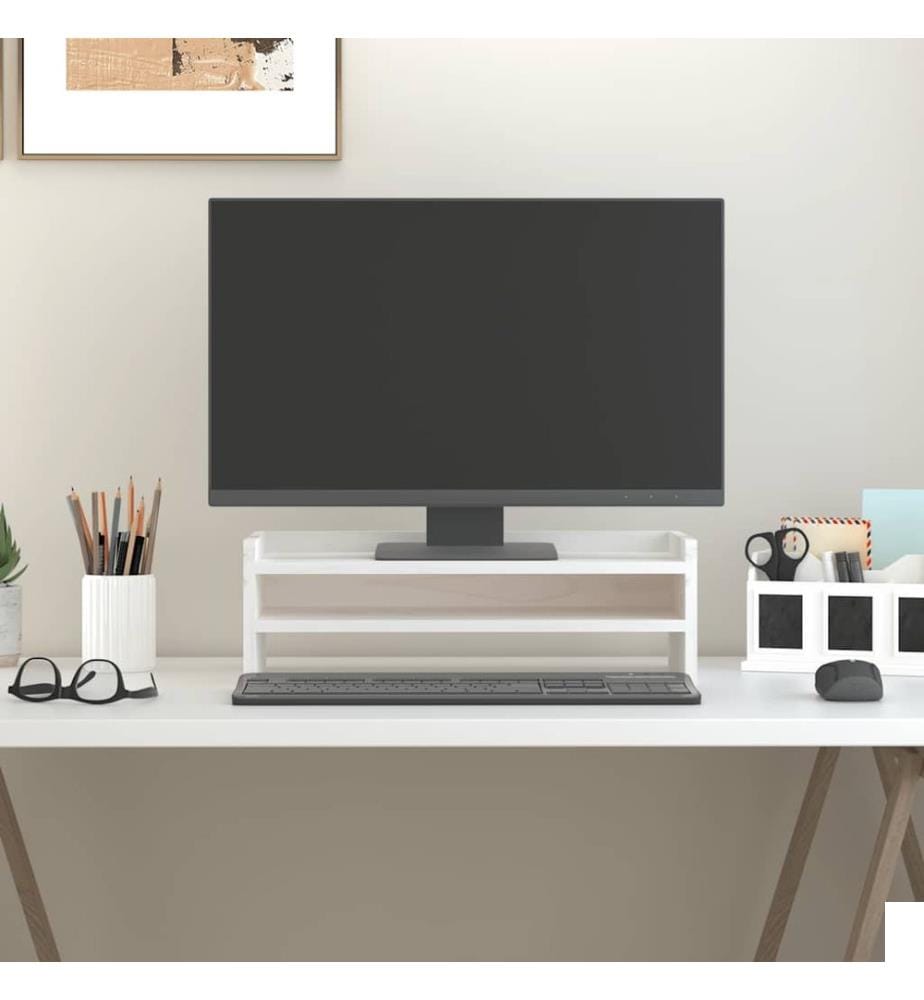Support de moniteur Blanc 50x24x16 cm Bois de pin solide