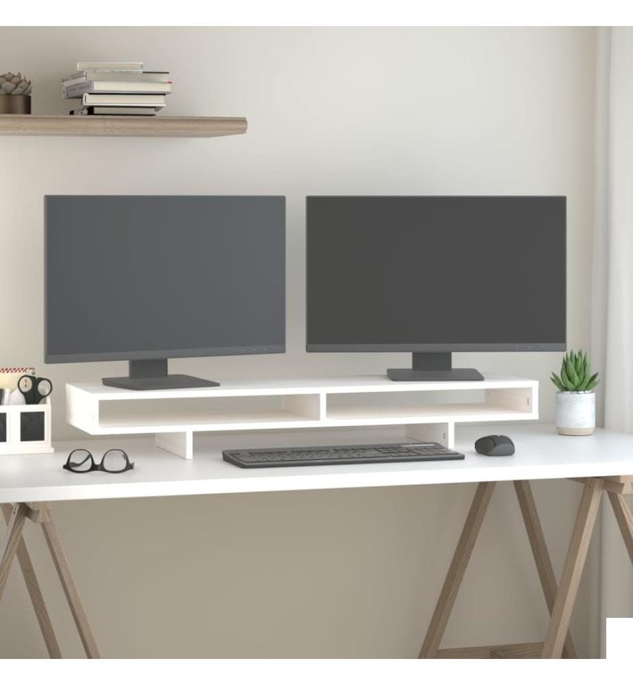 Support de moniteur Blanc 100x27x14 cm Bois de pin solide