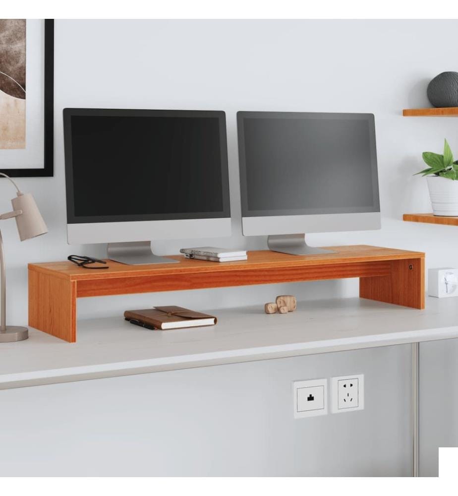 Support de moniteur marron miel 100x27x15 cm bois de pin solide