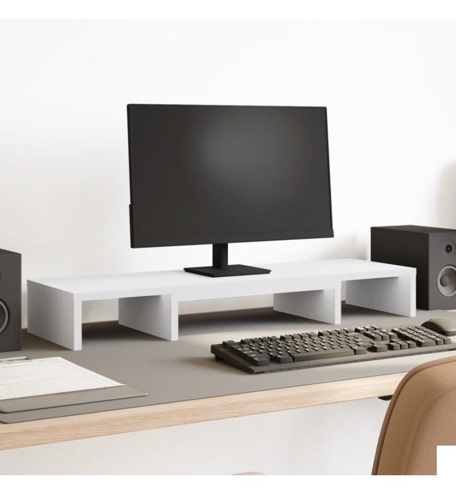 Support de moniteur élévateur réglable blanc bois d'ingénierie