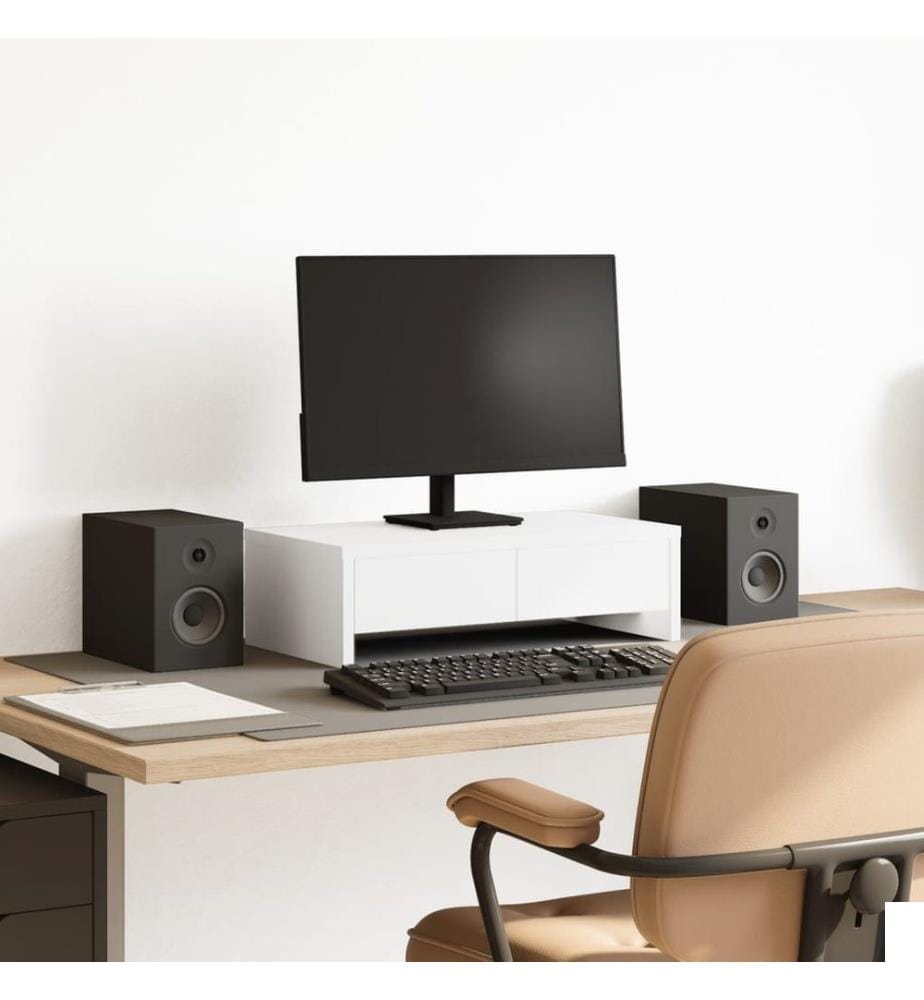 Support de moniteur avec tiroirs blanc bois d'ingénierie
