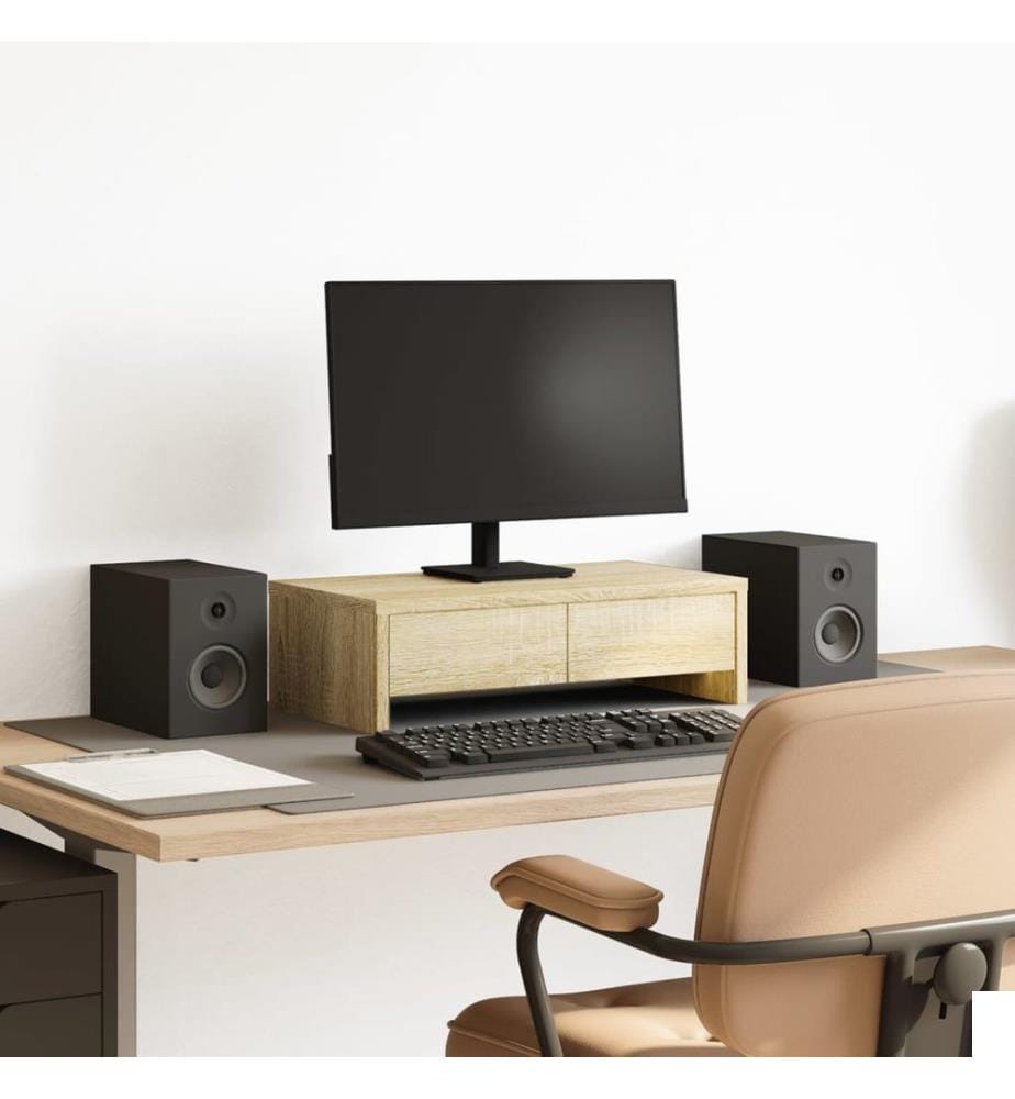 Support de moniteur avec tiroirs chêne sonoma bois d'ingénierie